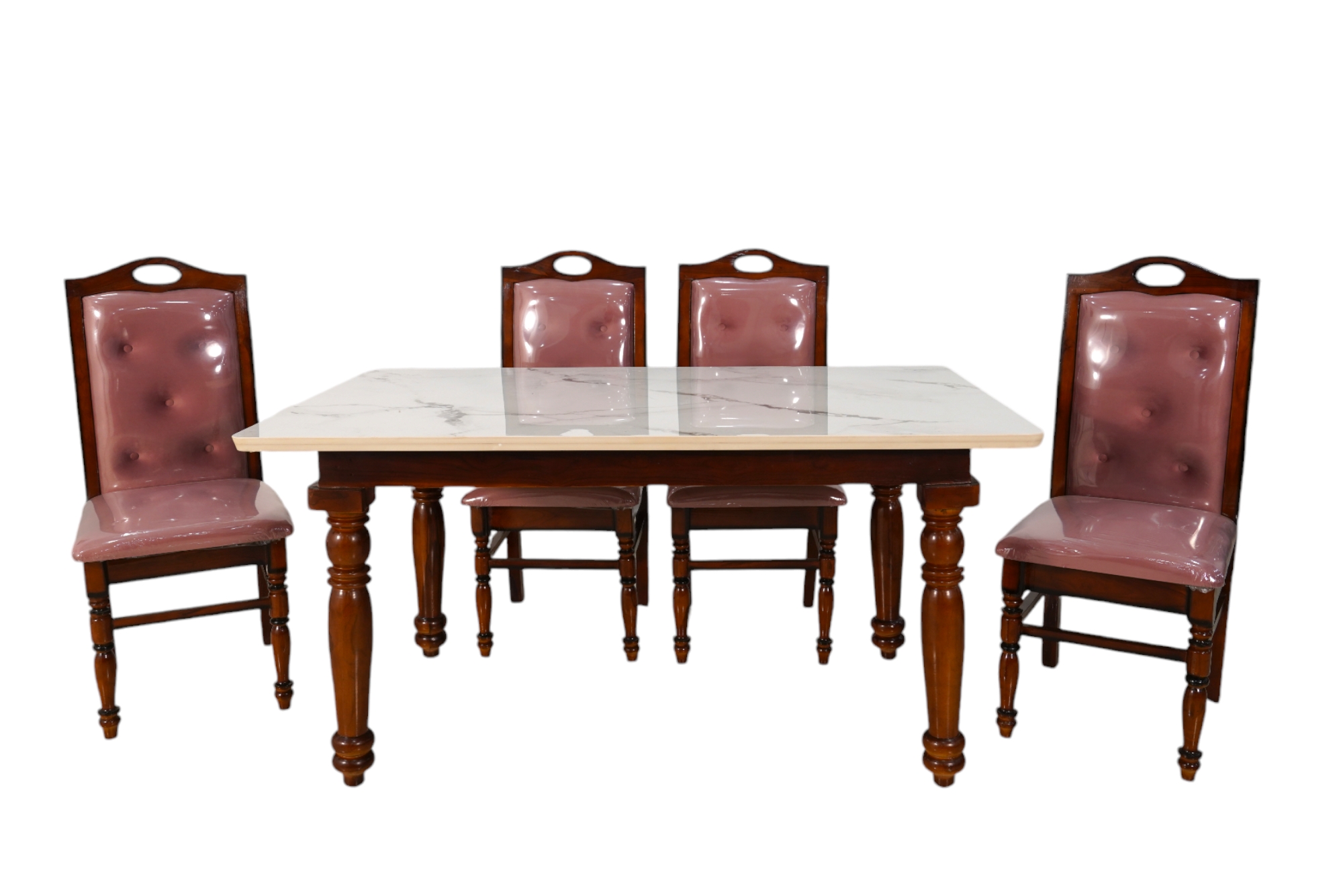 Dining T4 Seater Dining Table with Italian Marble Top and Seatback Cushion