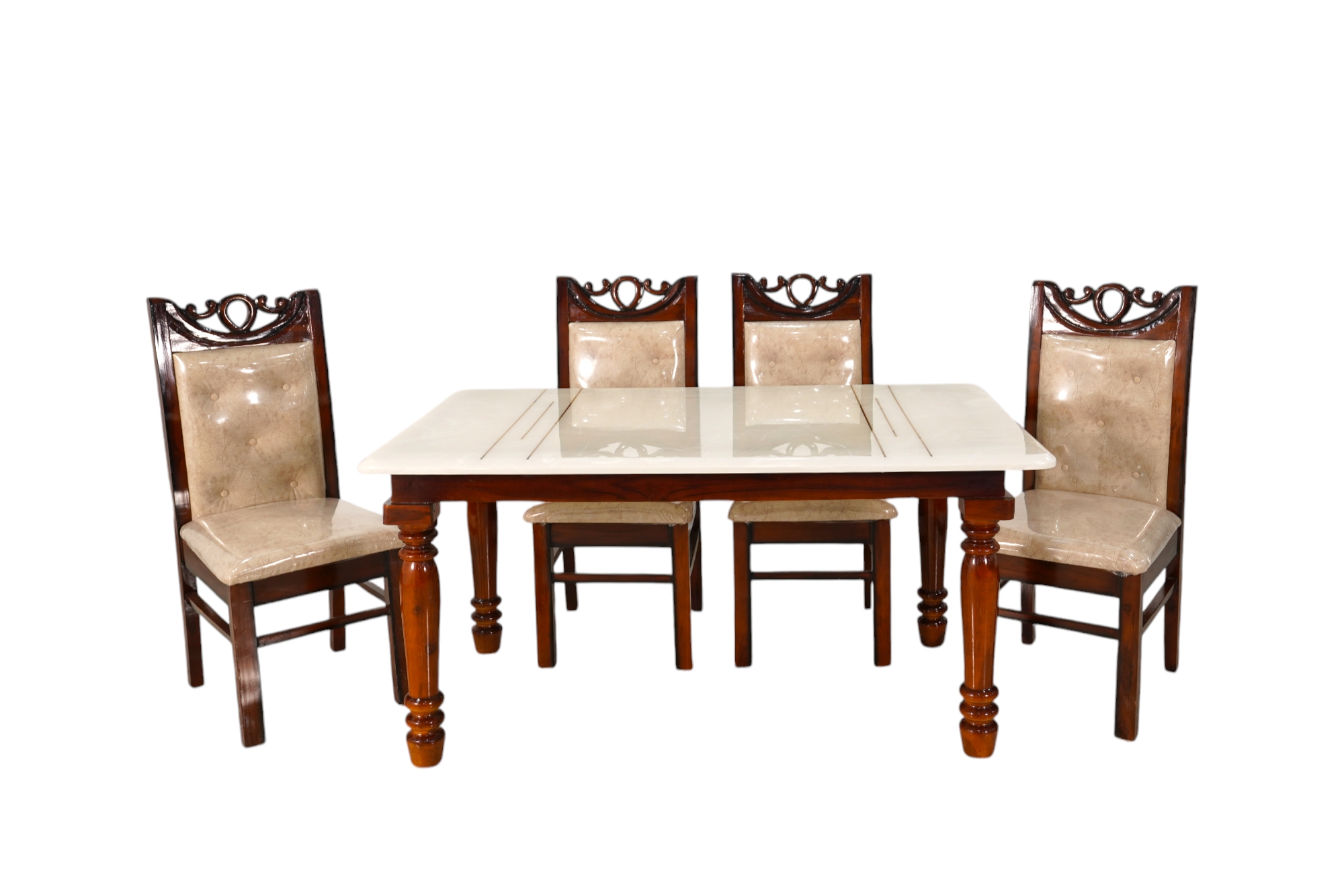 Dining T4 Seater Dining Table with Italian Marble Top and Seatback Cushion