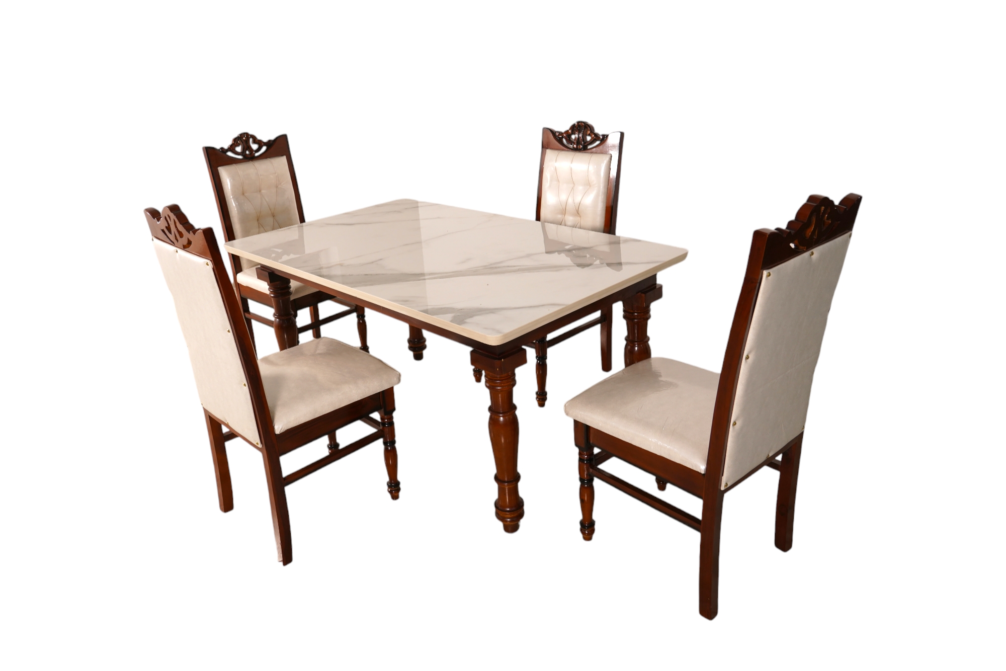 4 Seater Dining Table with Italian Marble Top and Seatback Cushion