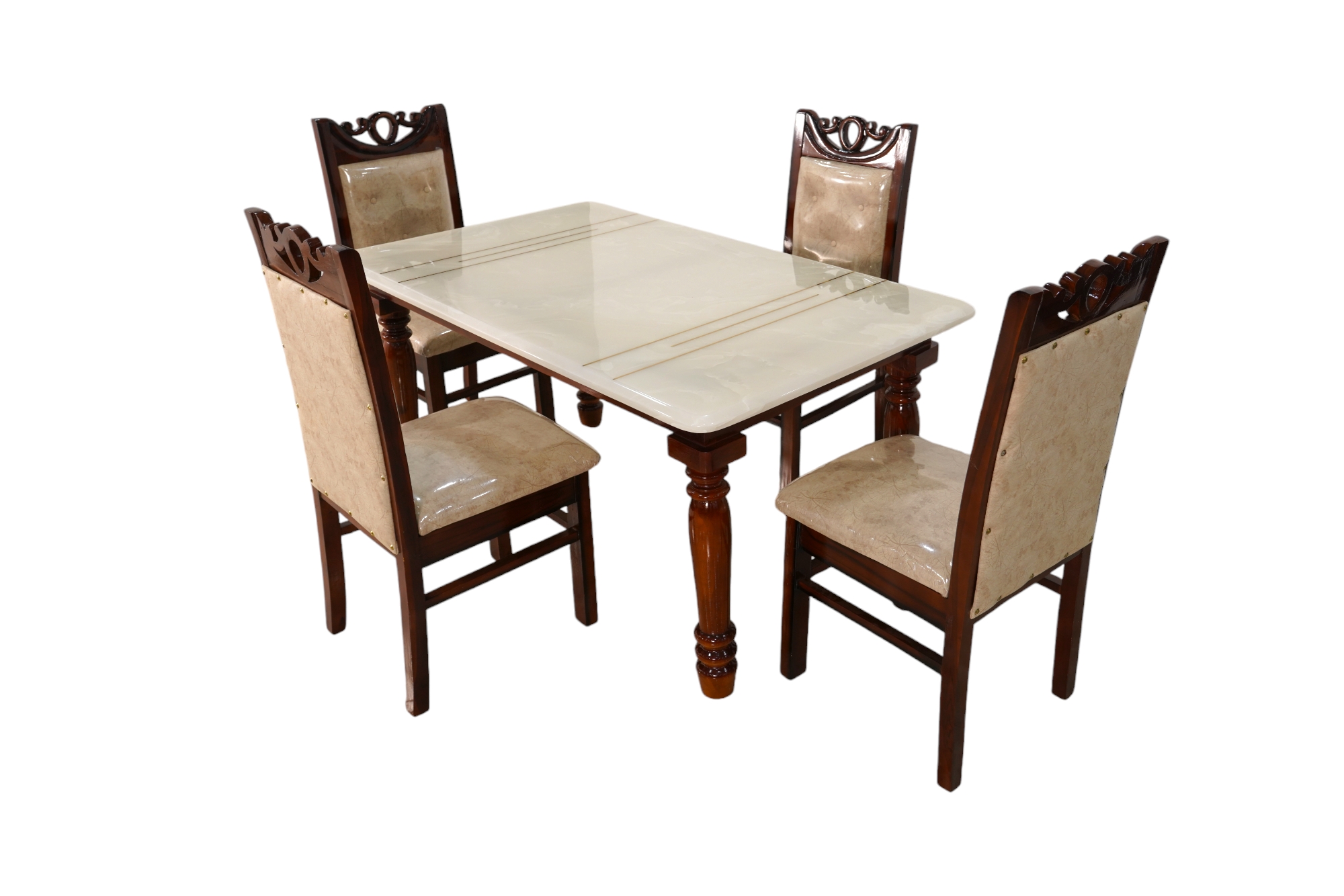 Dining T4 Seater Dining Table with Italian Marble Top and Seatback Cushion