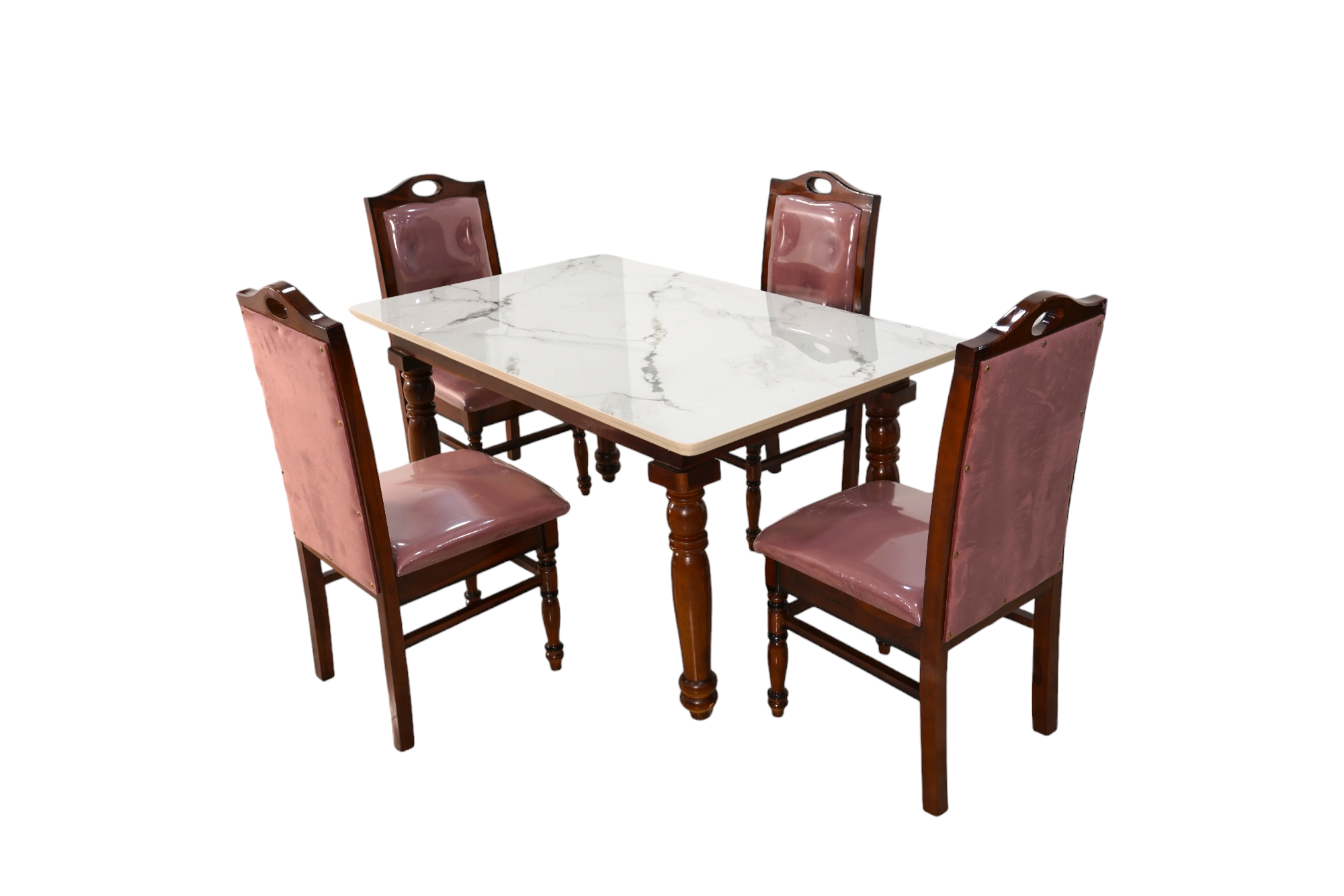 Dining T4 Seater Dining Table with Italian Marble Top and Seatback Cushion