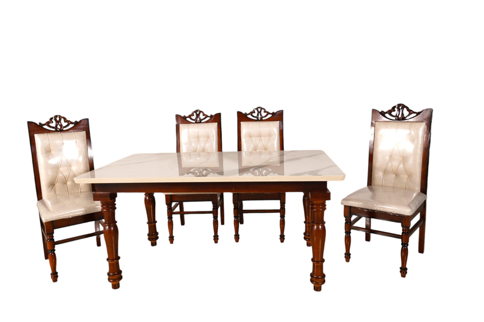 4 Seater Dining Table with Italian Marble Top and Seatback Cushion